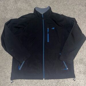 New Balance Mens Softshell Jacket Black Blue Microfiber Zip Size Large Pockets